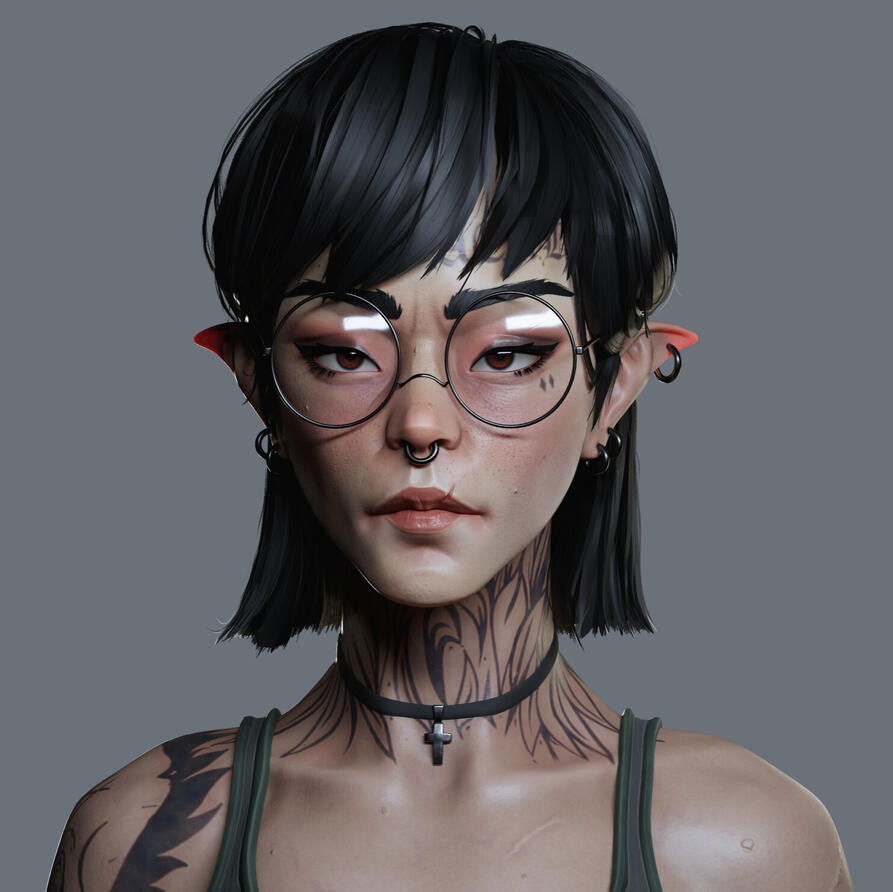 Personal Work Fantasy elf portrait. Exploration of a mix of stylized and realistic 3D techniques.