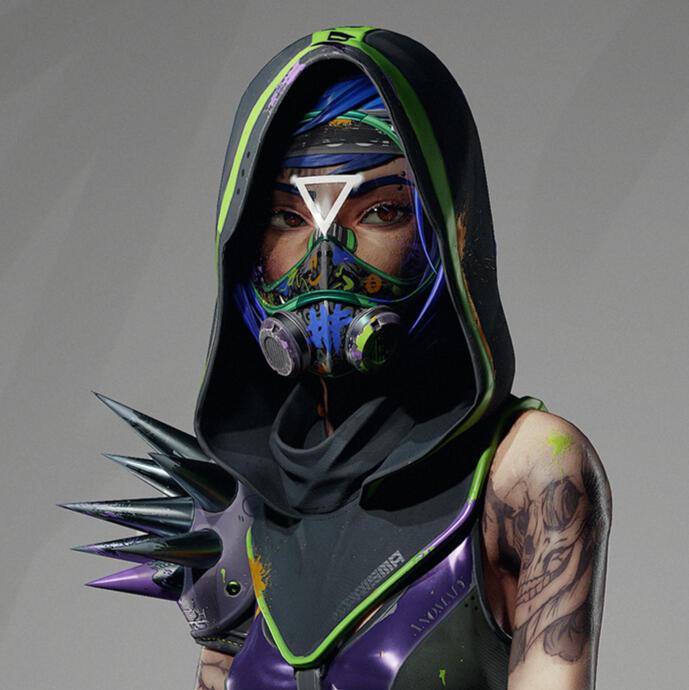 Personal work Masked fighter. Realtime character, rendered in UE5. A very experimental project I started to challenge my design skills and learn more about Unreal